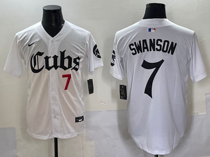 Men 2025 Chicago Cubs #7 Swanson White Five generations Joint Name Nike MLB Jersey style 5->chicago cubs->MLB Jersey